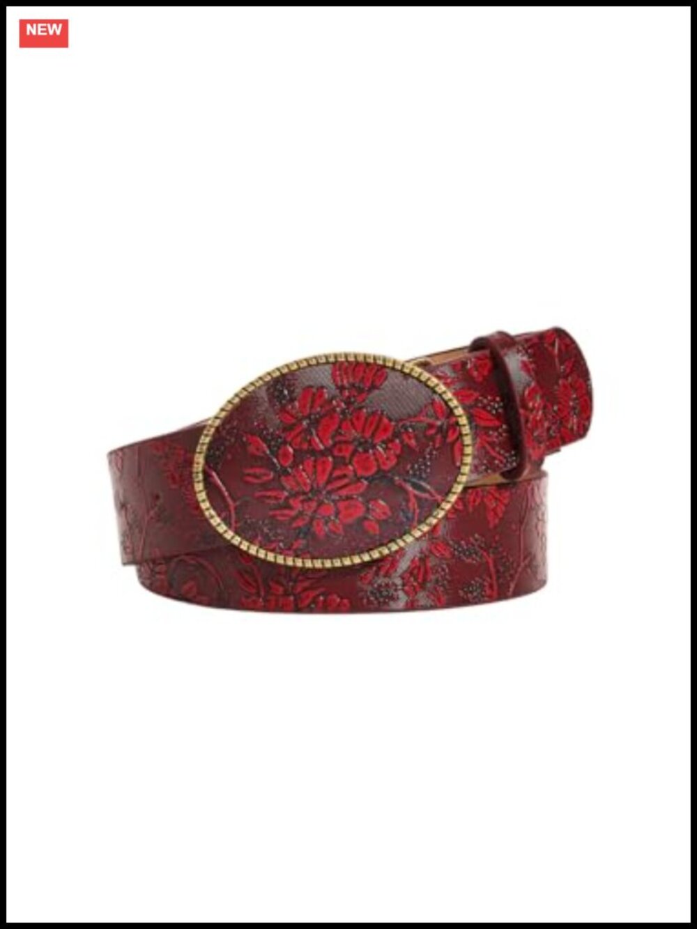 Vintage Western Floral Oval Buckle PU Leather Belt